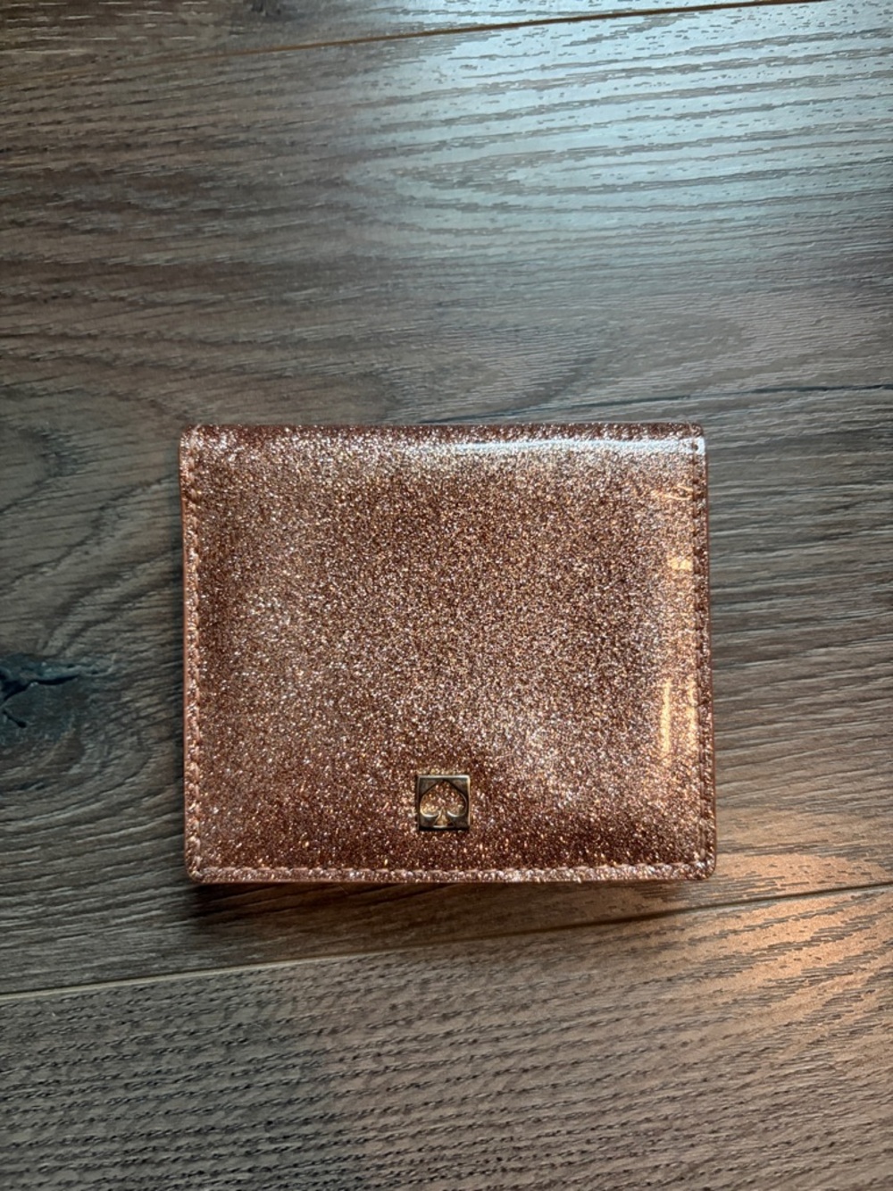 Kate Spade Rose Gold Glitter Card Holder Wallet – Compact Snap Closure